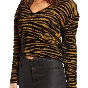 Leith Ladies Size Small Yellow Sulphur Tiger Stripe Cozy Soft Sweater